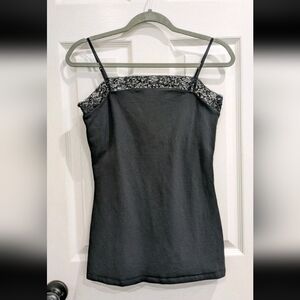 Express Womens Bra Cami Tank Y2K Lace Trim Sequin Black Med Whimsigoth Stretch